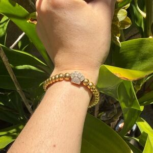 Gold Beaded Bracelet with Paw Charm